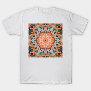 Retro Mandala Flower Orange Blue and Brown T-Shirt